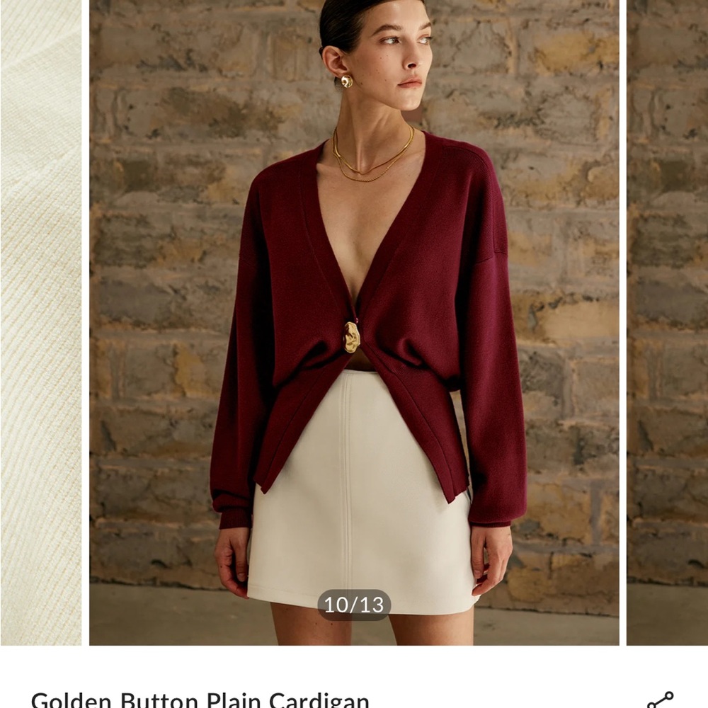 Commense Deep Red Cardigan with Gold Accent